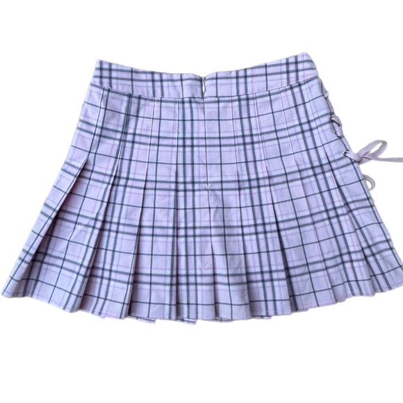 Lace up plaid mini skirt cotton candy pink school girl skater barbie - Picture 2 of 9